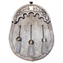 Sporran - bovine fur, crossed chains and antiqued silver scalloped cantle- Gaelic Themes